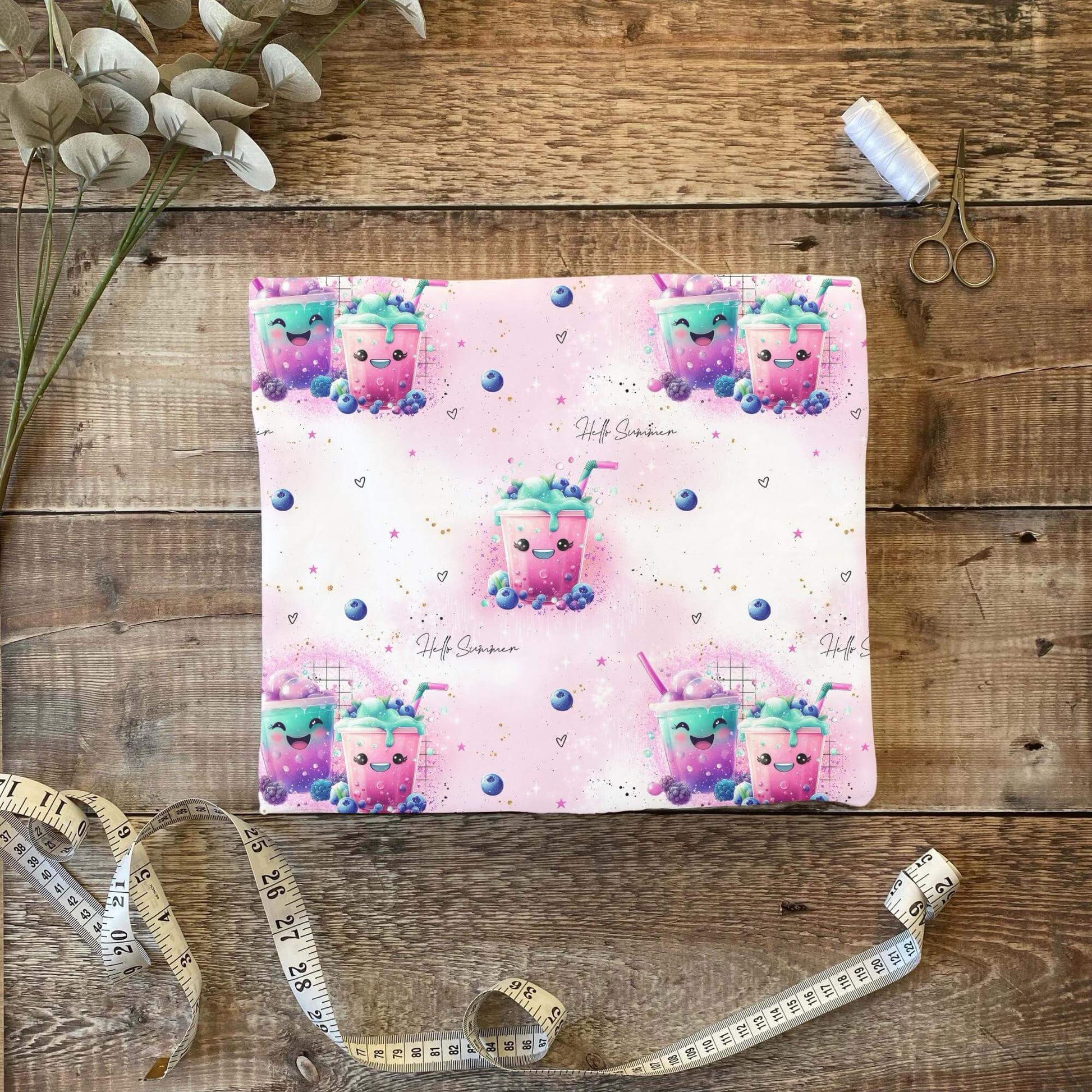 Smoothie Kinderstoff mit Blaubeeren – Jersey Stoff Meterware
