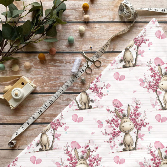 Kinderstoffe Meterware Esel Blüten Rosa Kirschblüte Baumwolle