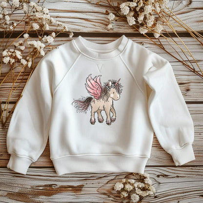 Kinder Sweatshirt Einhorn Bügelbild DTF Katzengold Motiv
