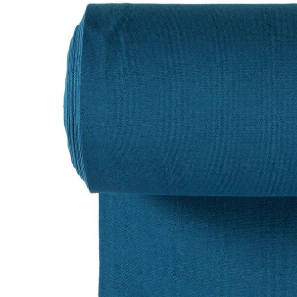 Bündchenstoff petrol blau elastisch gerippt Nahaufnahme
