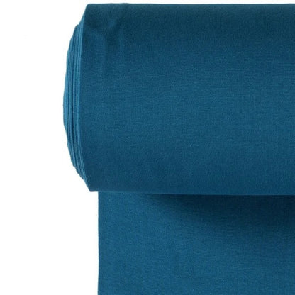 Bündchenstoff petrol blau elastisch gerippt Nahaufnahme
