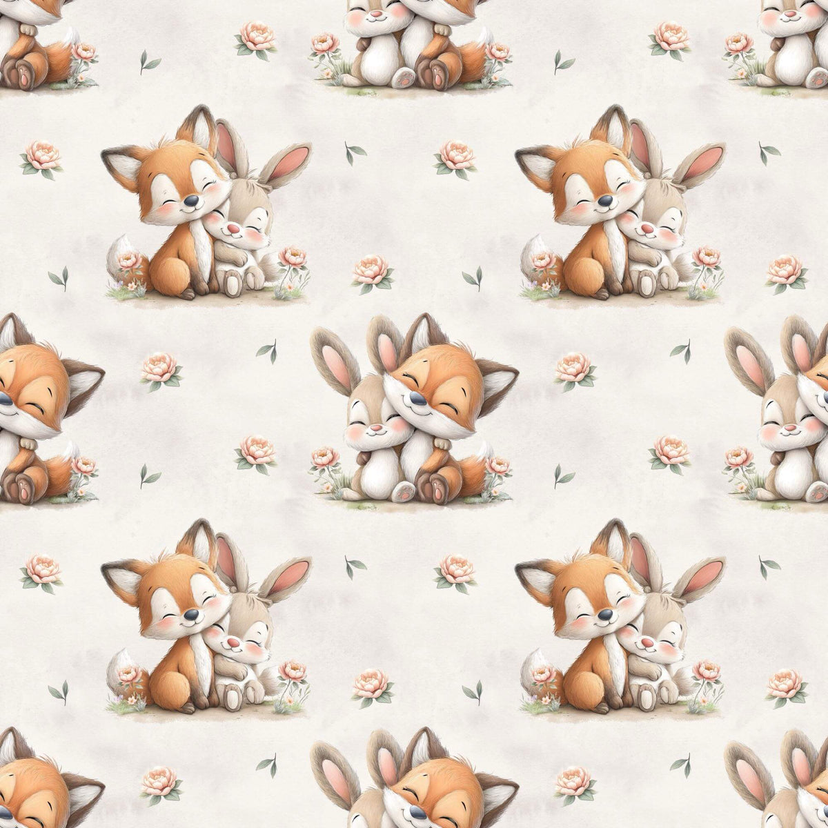 Baumwollstoff Fuchs Hase Nahaufnahme OEKO-TEX Kinderstoffe