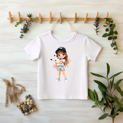 Spielgefährtin DTF Bügelbild 18x10 cm auf weißem Kinder Pullover
