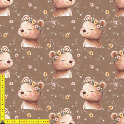 „French Terry Meterware mit Blumenkopf-Bär – perfekt für Pullover & Pumphosen“