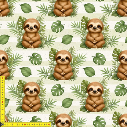 „French Terry Meterware mit Tropenfaultier – perfekt für Pullover & Pumphosen“