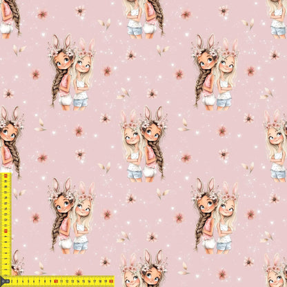 „French Terry Meterware mit Freundschaftsdesign – perfekt für Pullover & Pumphosen“