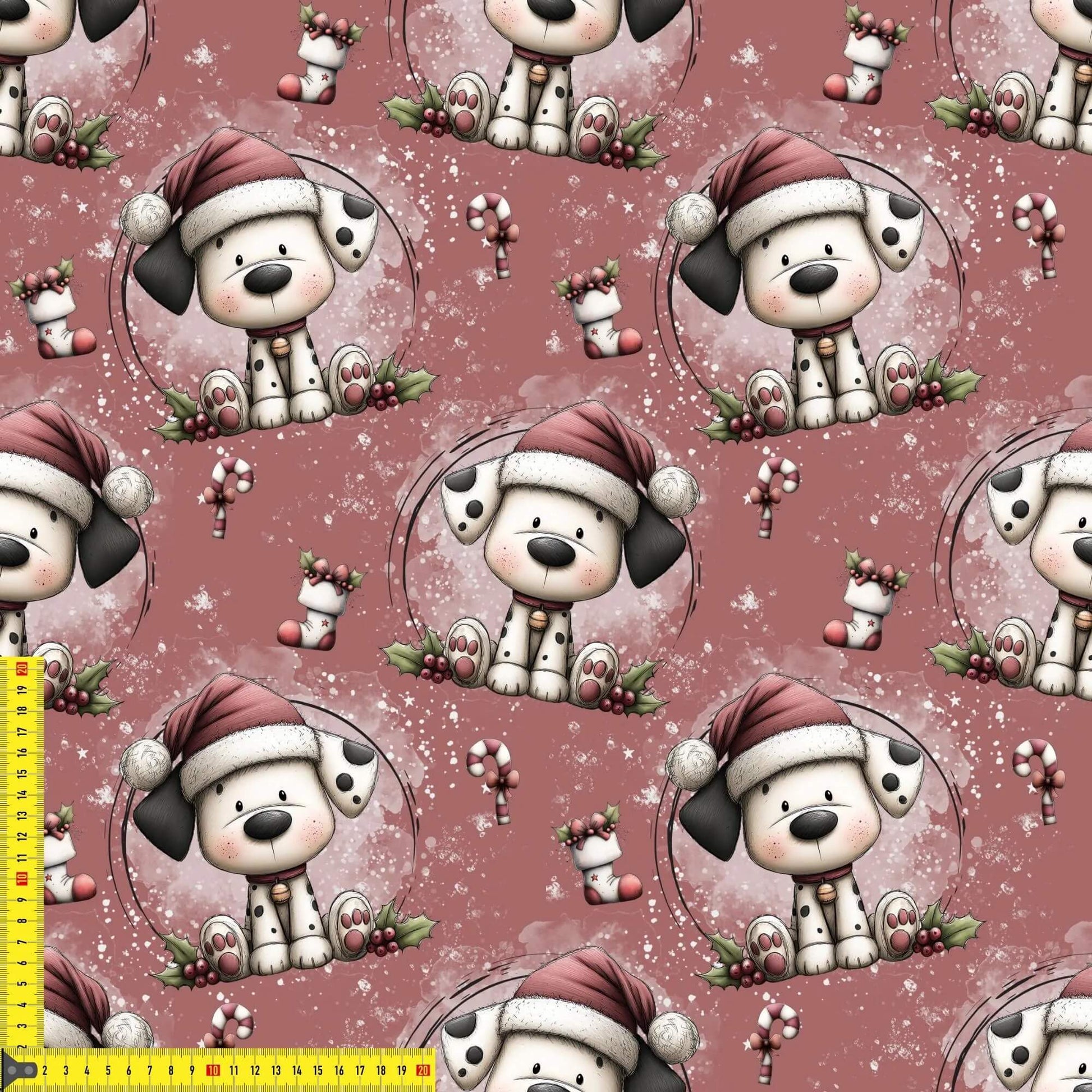 „French Terry Meterware mit Weihnachtshund – perfekt für Pullover & Pumphosen“