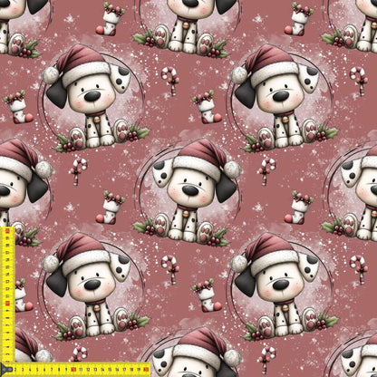 „French Terry Meterware mit Weihnachtshund – perfekt für Pullover & Pumphosen“