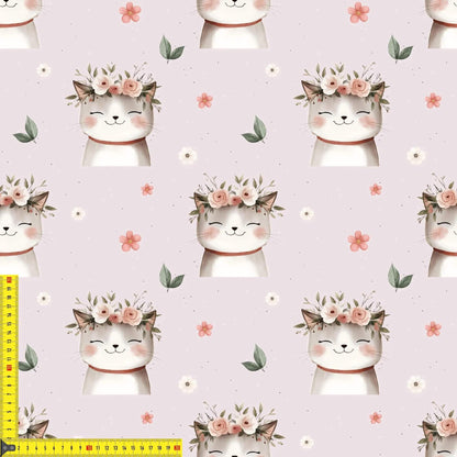 „French Terry Meterware mit Blumenkatzen – perfekt für Pullover & Pumphosen“