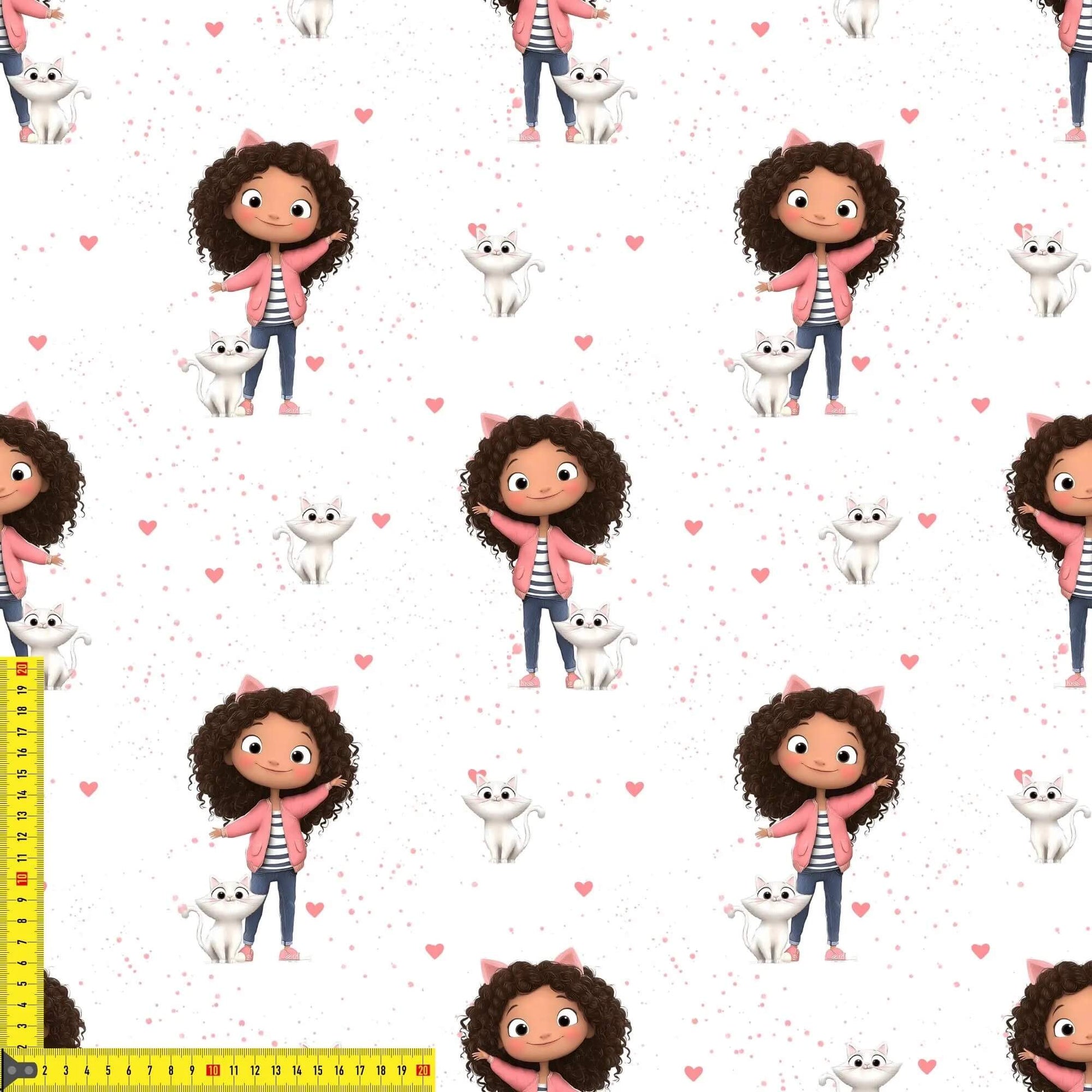 „French Terry Meterware mit Katzenmaedchen – perfekt fuer Pullover & Pumphosen“