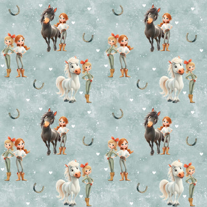 „French Terry Meterware mit Pferdemotiv – perfekt für Pullover & Pumphosen“