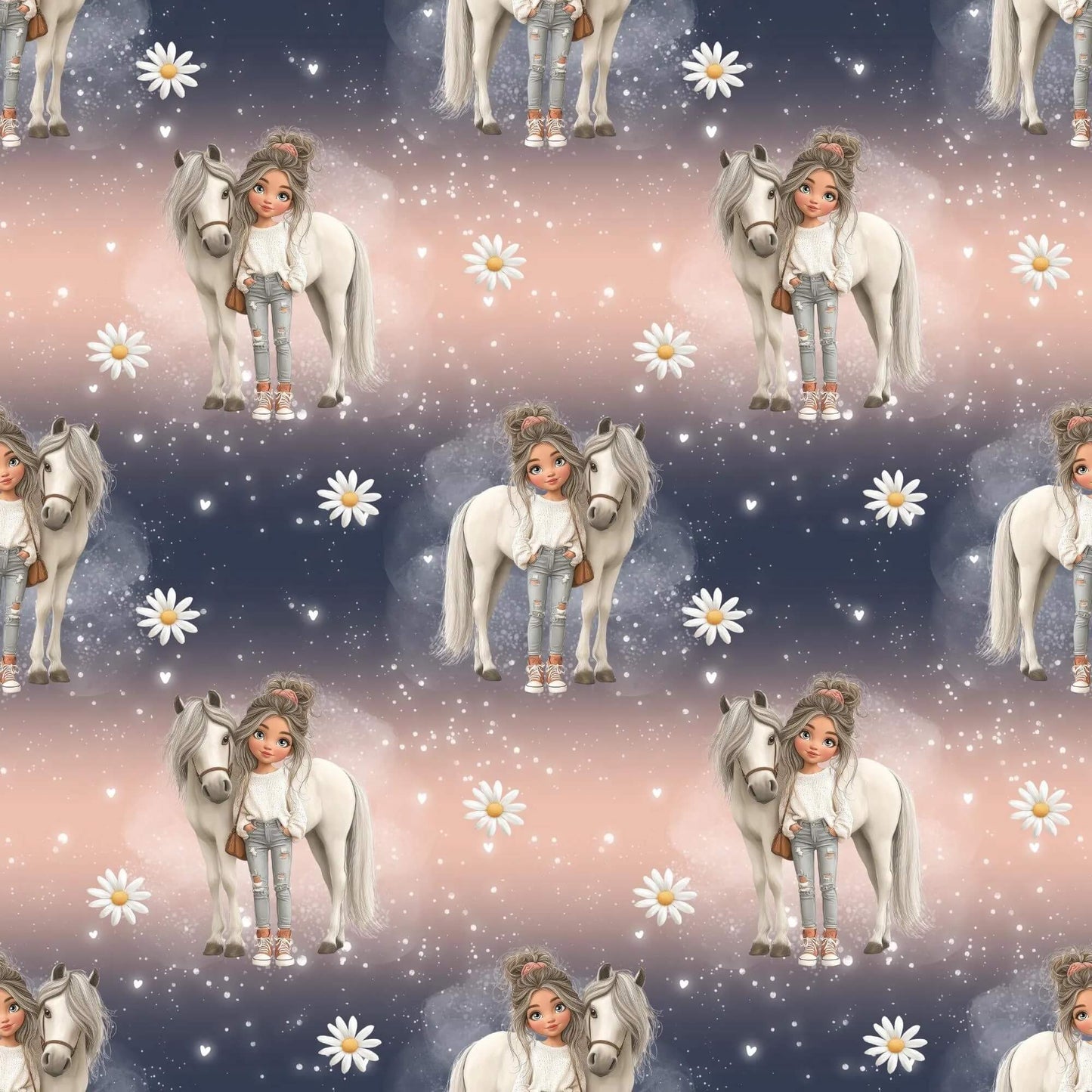 „French Terry Meterware mit Pferd – perfekt fuer Pullover & Pumphosen“