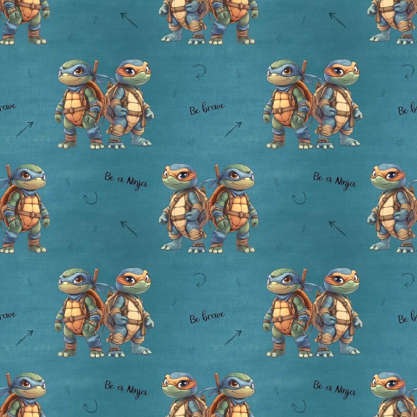 „French Terry Meterware mit Ninja Schildkroete – perfekt fuer Pullover & Pumphosen“