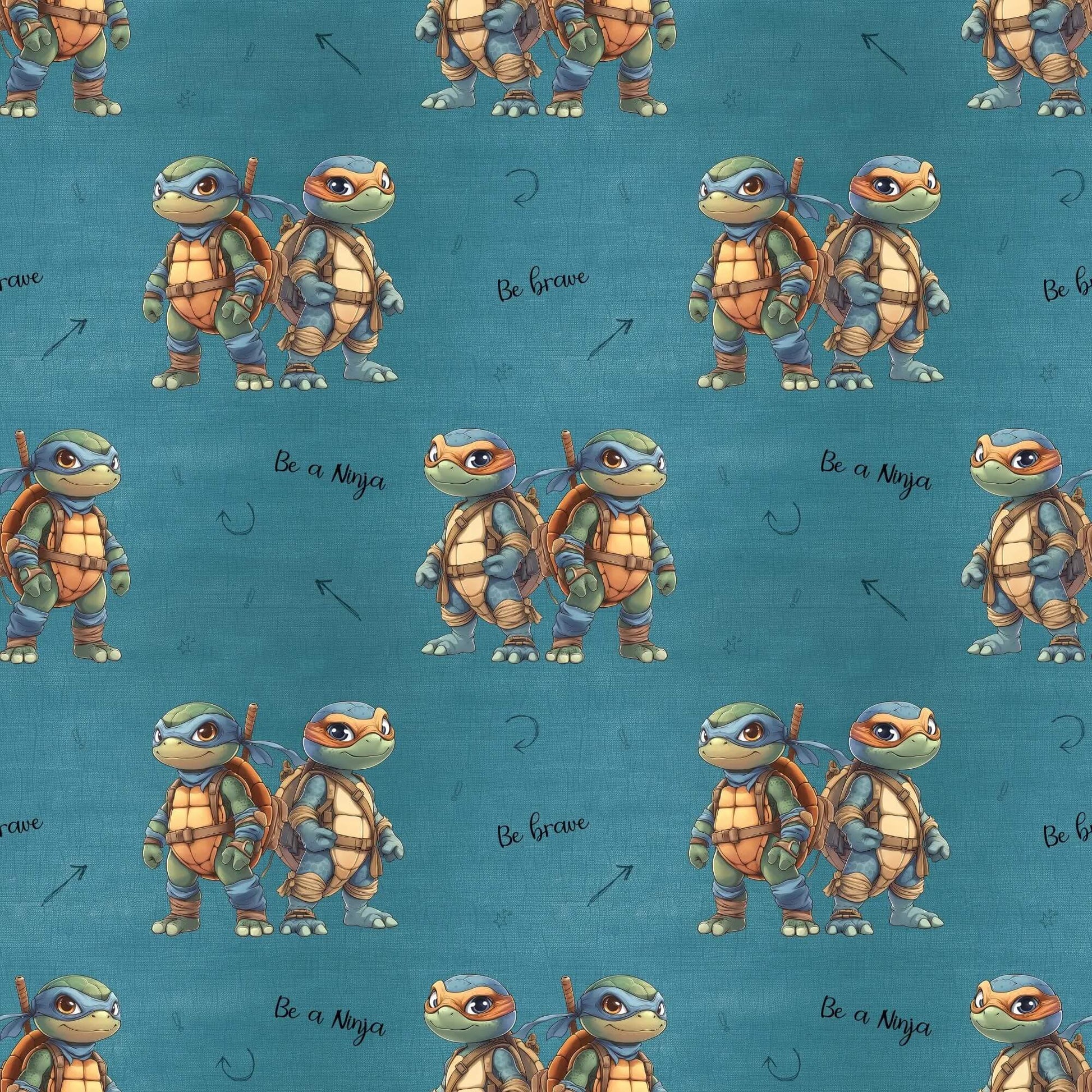 „French Terry Meterware mit Ninja Schildkroete – perfekt fuer Pullover & Pumphosen“