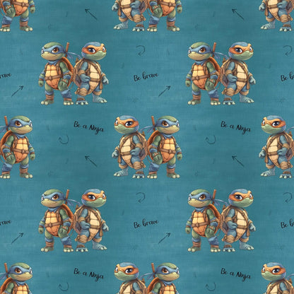 „French Terry Meterware mit Ninja Schildkroete – perfekt fuer Pullover & Pumphosen“