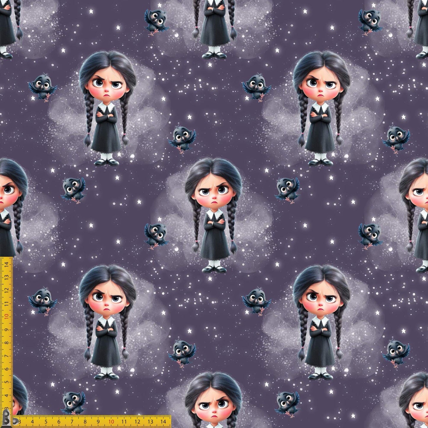 „French Terry Meterware mit Wednesday & Sternenhimmel – perfekt für Hoodies & Hosen“