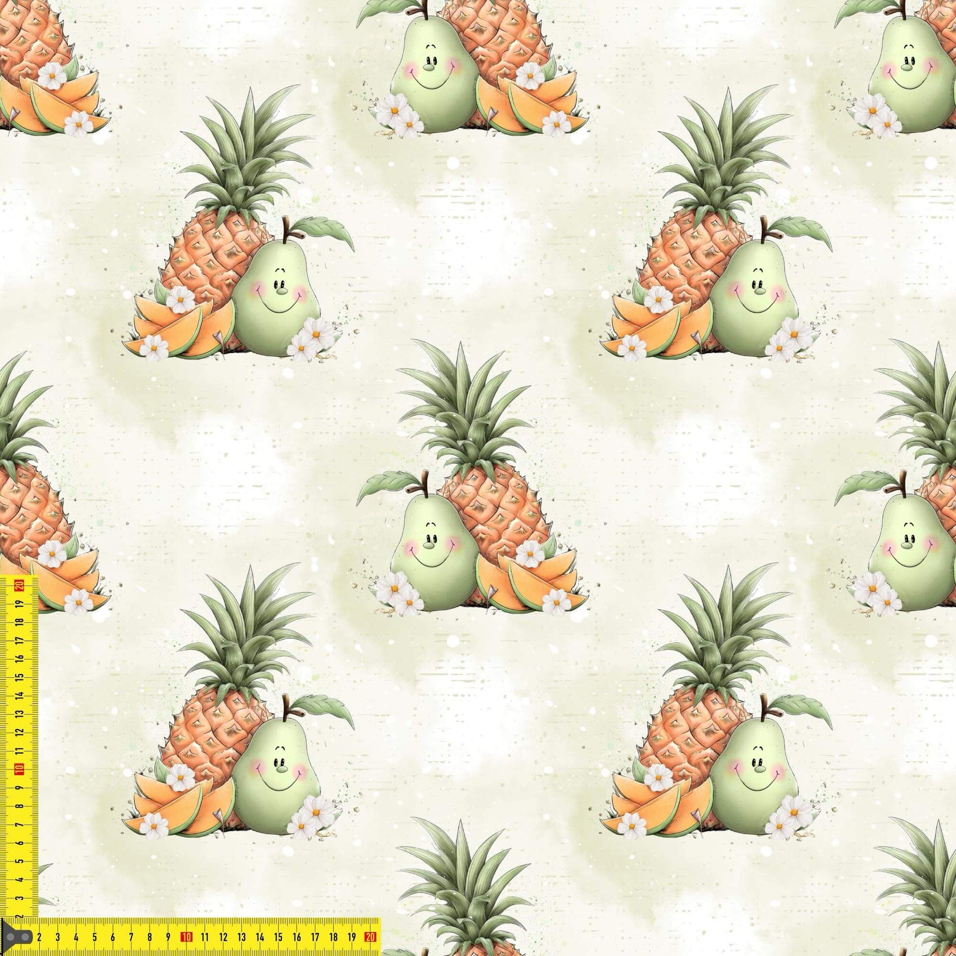 „French Terry Meterware mit Obstdesign – perfekt für Pullover & Pumphosen“