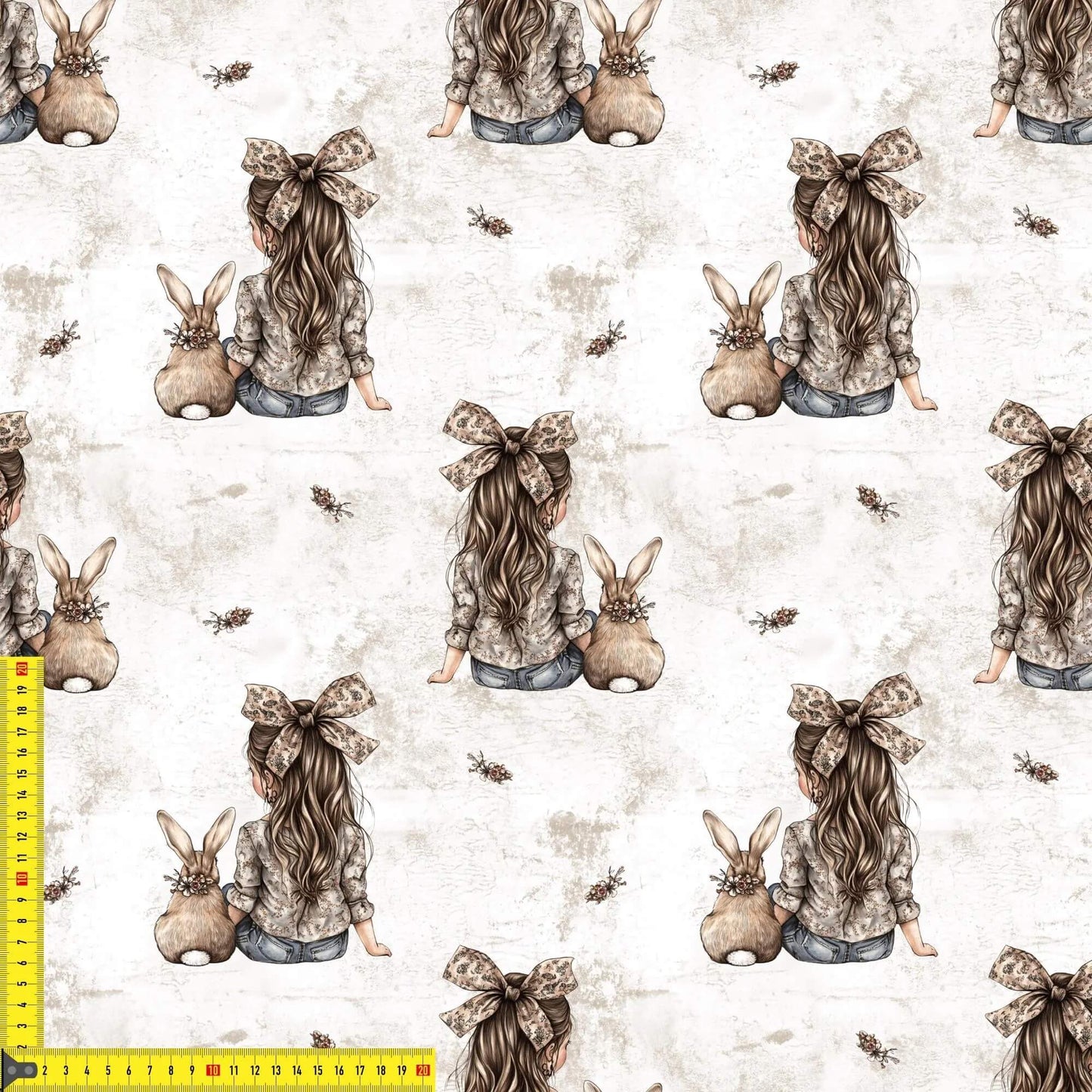 „French Terry Meterware mit Maedchen und Hase – perfekt fuer Pullover & Pumphosen“