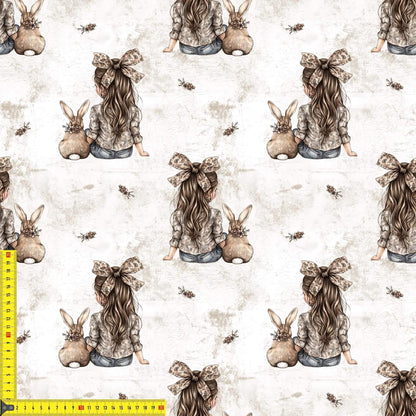 „French Terry Meterware mit Maedchen und Hase – perfekt fuer Pullover & Pumphosen“