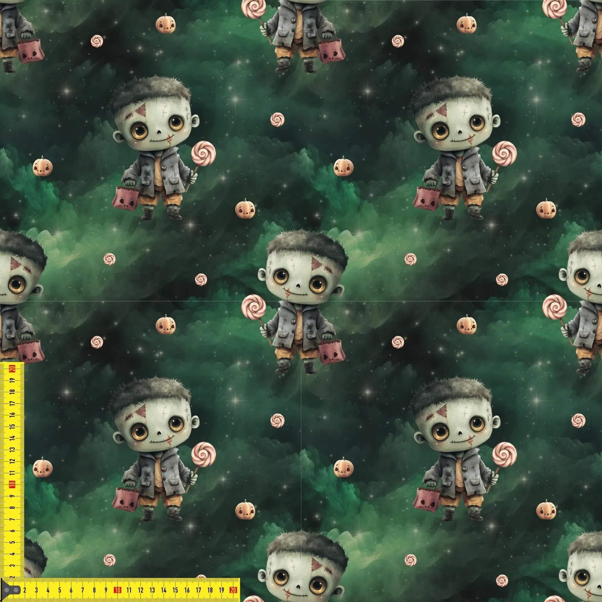 „French Terry Meterware mit Halloween-Monstern – perfekt für Pullover & Pumphosen“