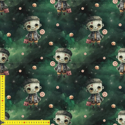 „French Terry Meterware mit Halloween-Monstern – perfekt für Pullover & Pumphosen“