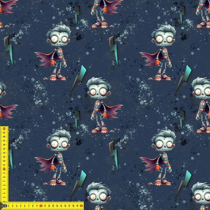 „French Terry Meterware mit Zombi Superheld – perfekt fuer Pullover & Pumphosen“