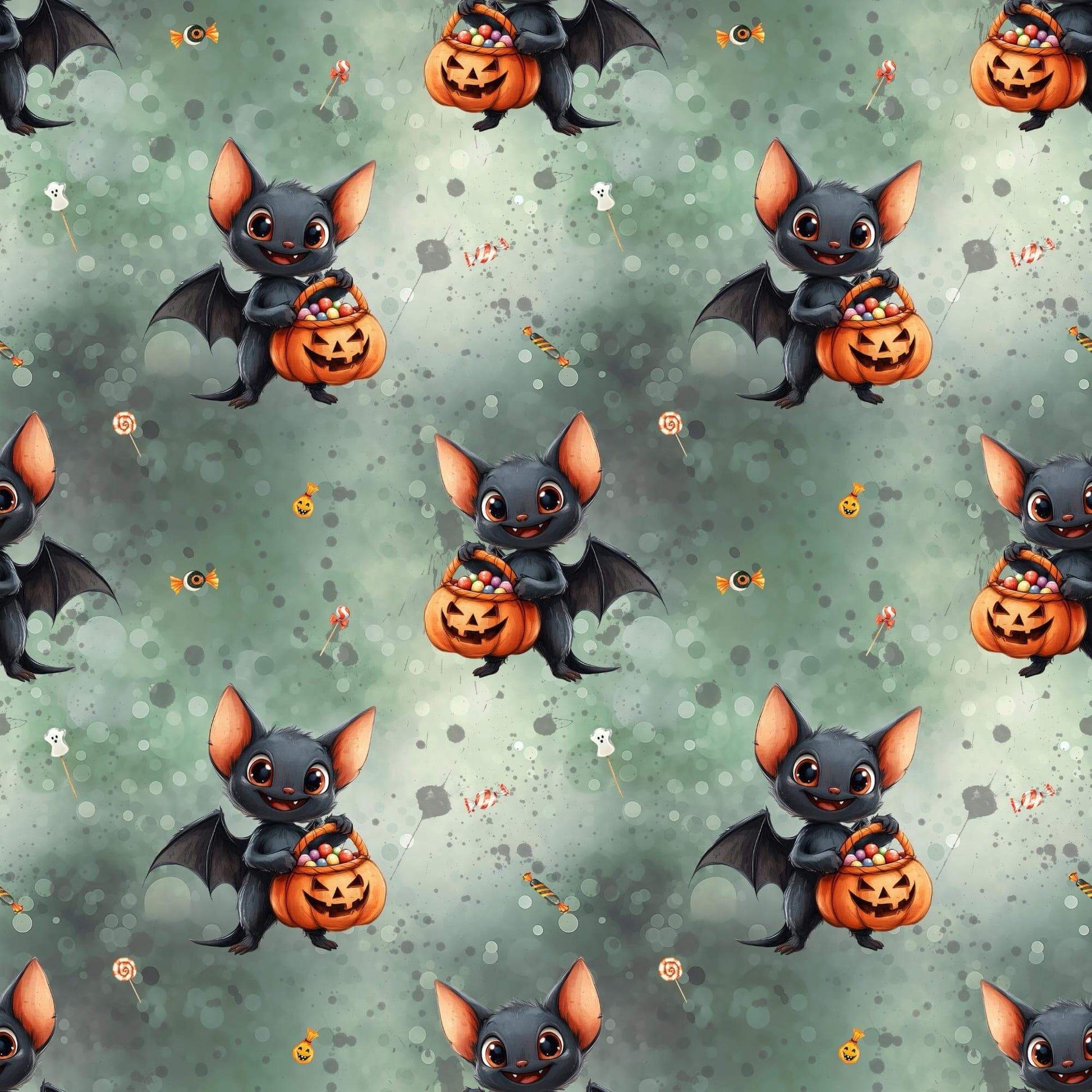 „French Terry Meterware mit Fledermaus und Geistern – perfekt fuer Pullover & Pumphosen“