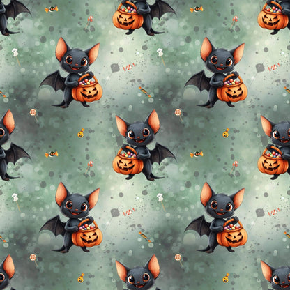 „French Terry Meterware mit Fledermaus und Geistern – perfekt fuer Pullover & Pumphosen“