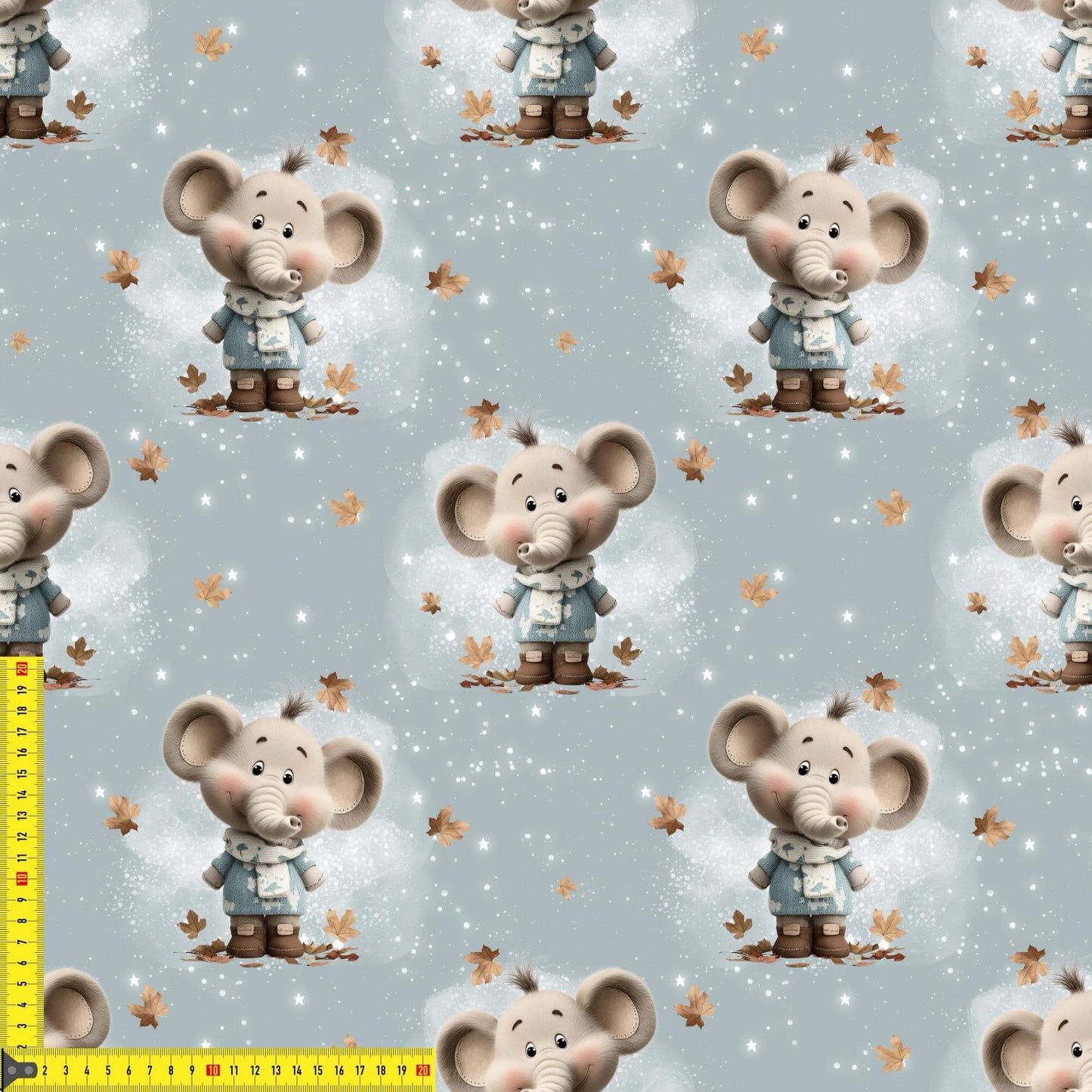 „French Terry Meterware mit Elefant und Herbstlaub – perfekt fuer Pullover & Pumphosen“