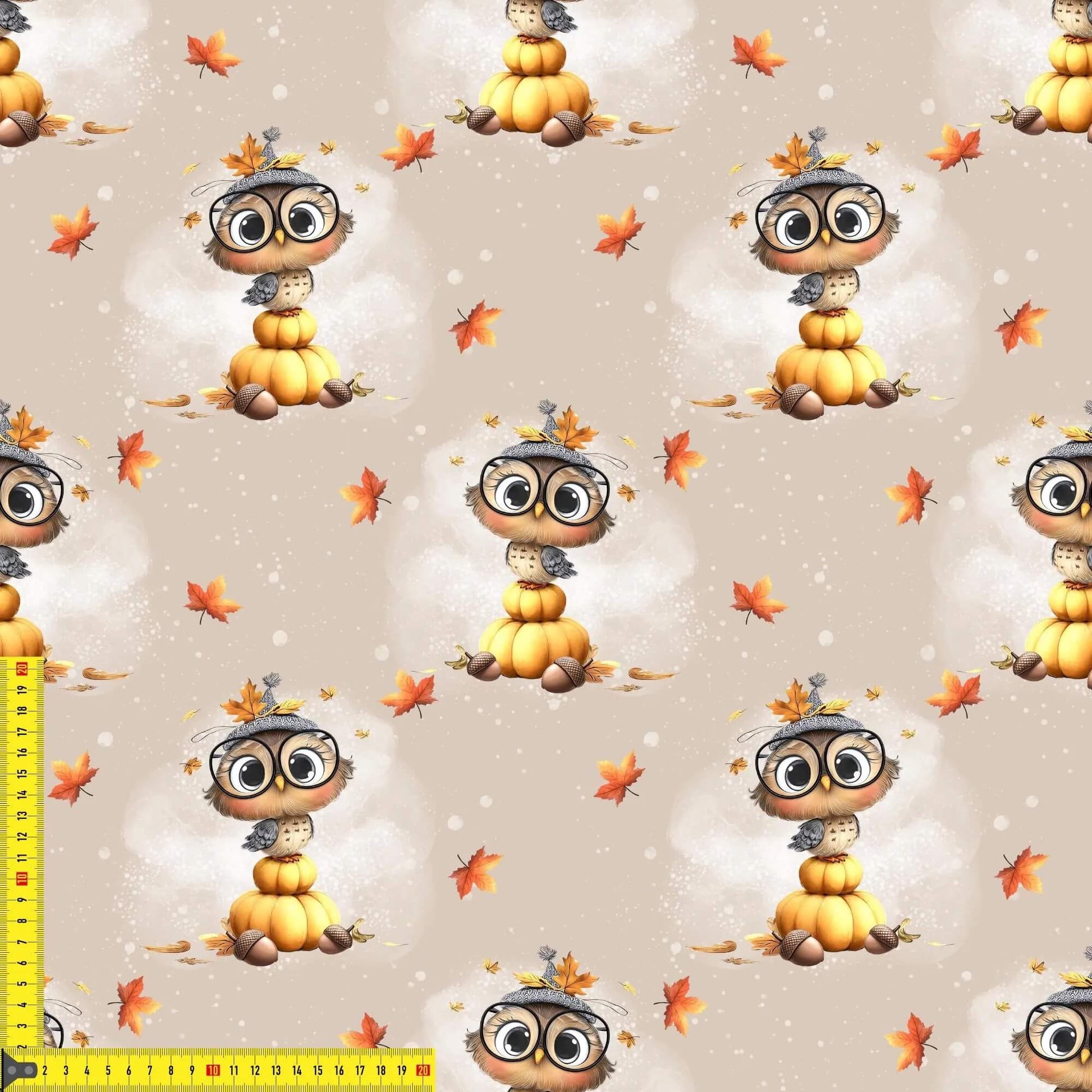 „French Terry Meterware mit Eule & Blättern – perfekt für Pullover & Pumphosen“