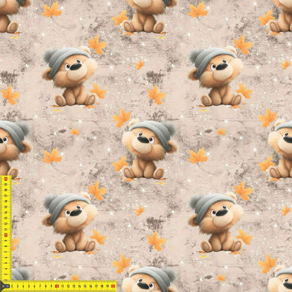 „French Terry Meterware mit Herbst Bär – perfekt fuer Pullover & Pumphosen“