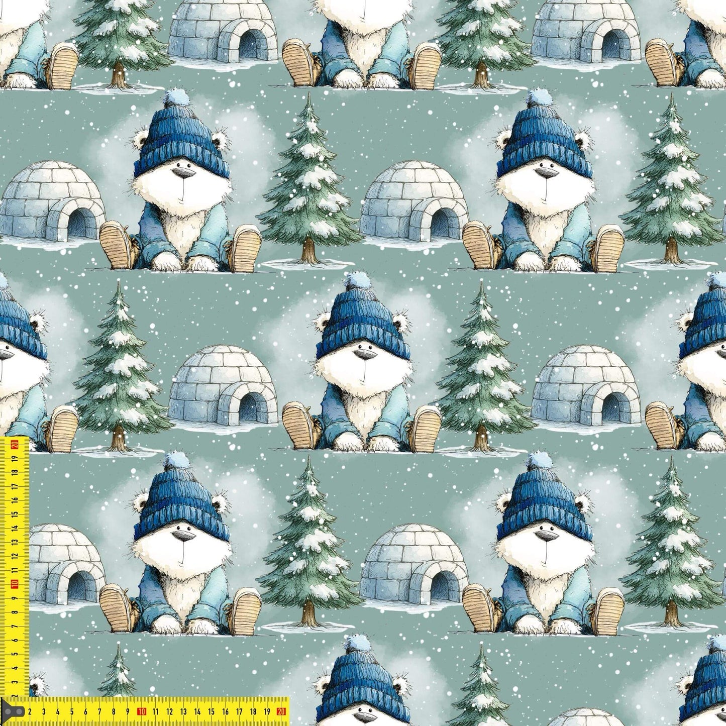 „French Terry Meterware mit Eisbär und Tannen – perfekt fuer Pullover & Pumphosen“