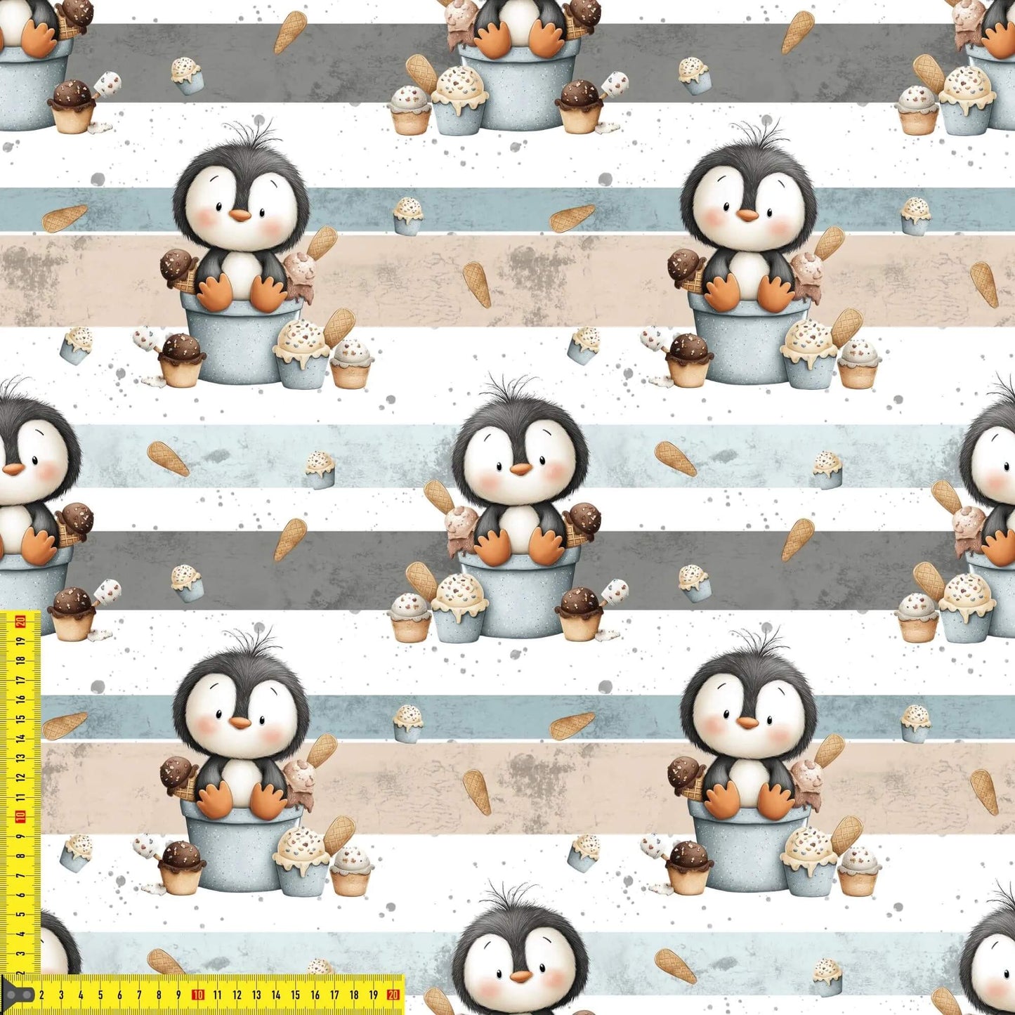 „French Terry Meterware mit Eiscreme Pinguin – perfekt fuer Pullover & Pumphosen“