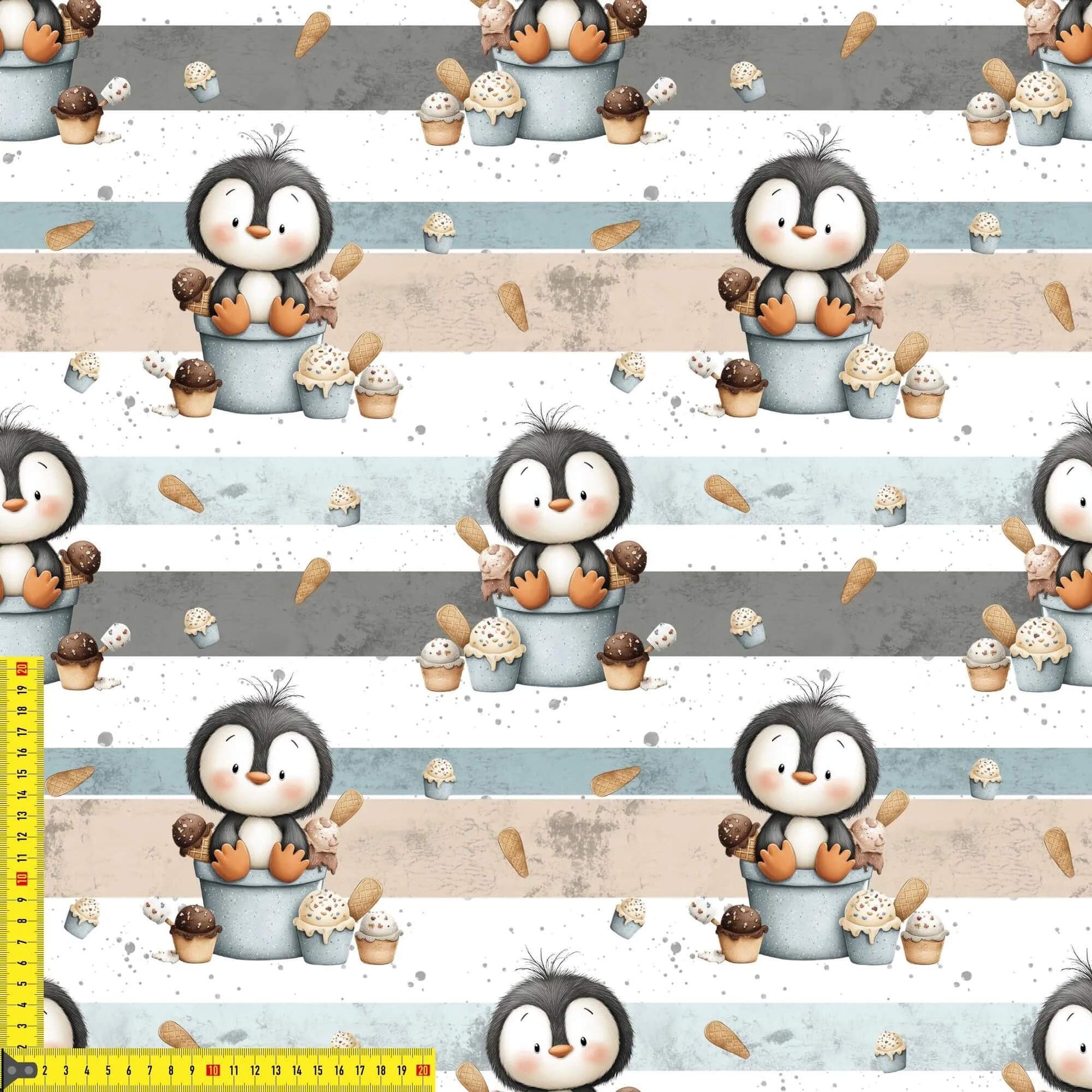 „French Terry Meterware mit Eiscreme Pinguin – perfekt fuer Pullover & Pumphosen“