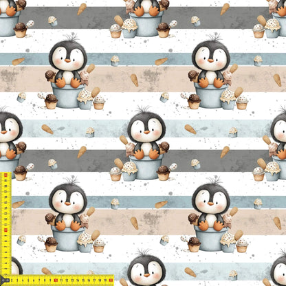 „French Terry Meterware mit Eiscreme Pinguin – perfekt fuer Pullover & Pumphosen“