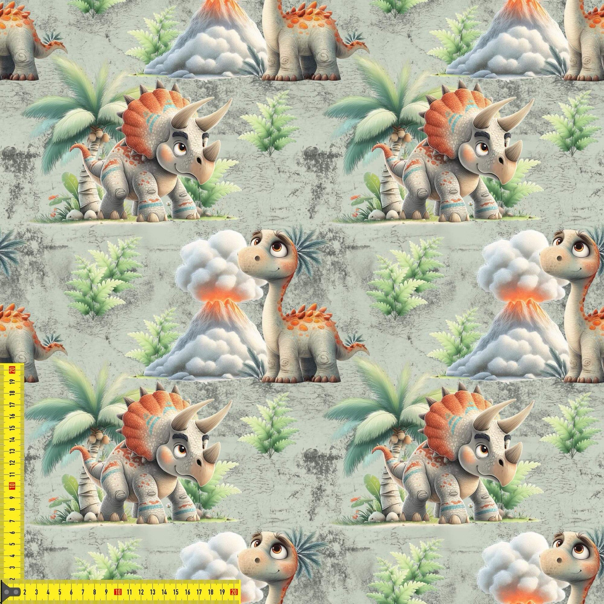 „French Terry Meterware mit Dinosaurier – perfekt fuer Pullover & Pumphosen“