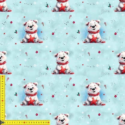 „French Terry Meterware mit Eisbaer und Weihnachtsdeko – perfekt fuer Pullover & Pumphosen“