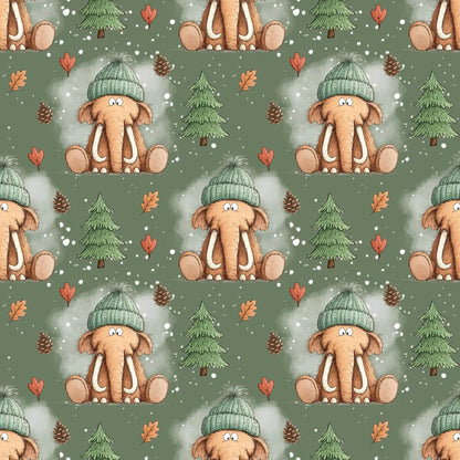 „French Terry Meterware mit Mammut und Laub – perfekt fuer Pullover & Pumphosen“