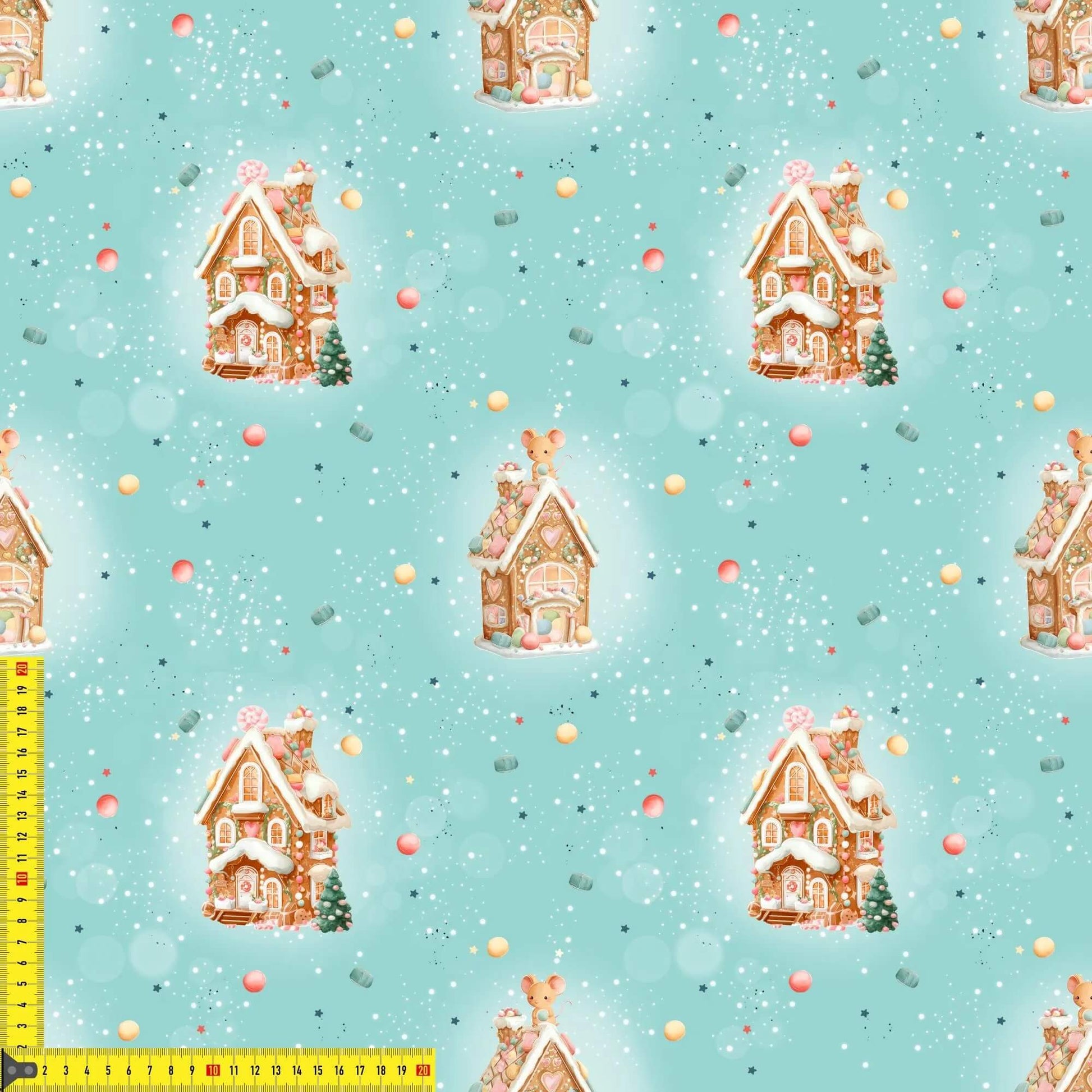 „French Terry Meterware mit blauen Lebkuchenhäusern – perfekt für Pullover & Pumphosen“