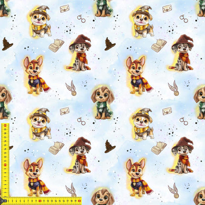 „French Terry Meterware mit Zauberer Hund – perfekt fuer Pullover & Pumphosen“