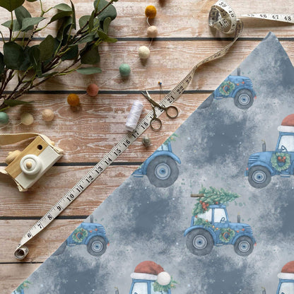 OEKO-TEX 100 zertifizierter French Terry mit festlichem Fahrzeugmotiv für kreative Projekte