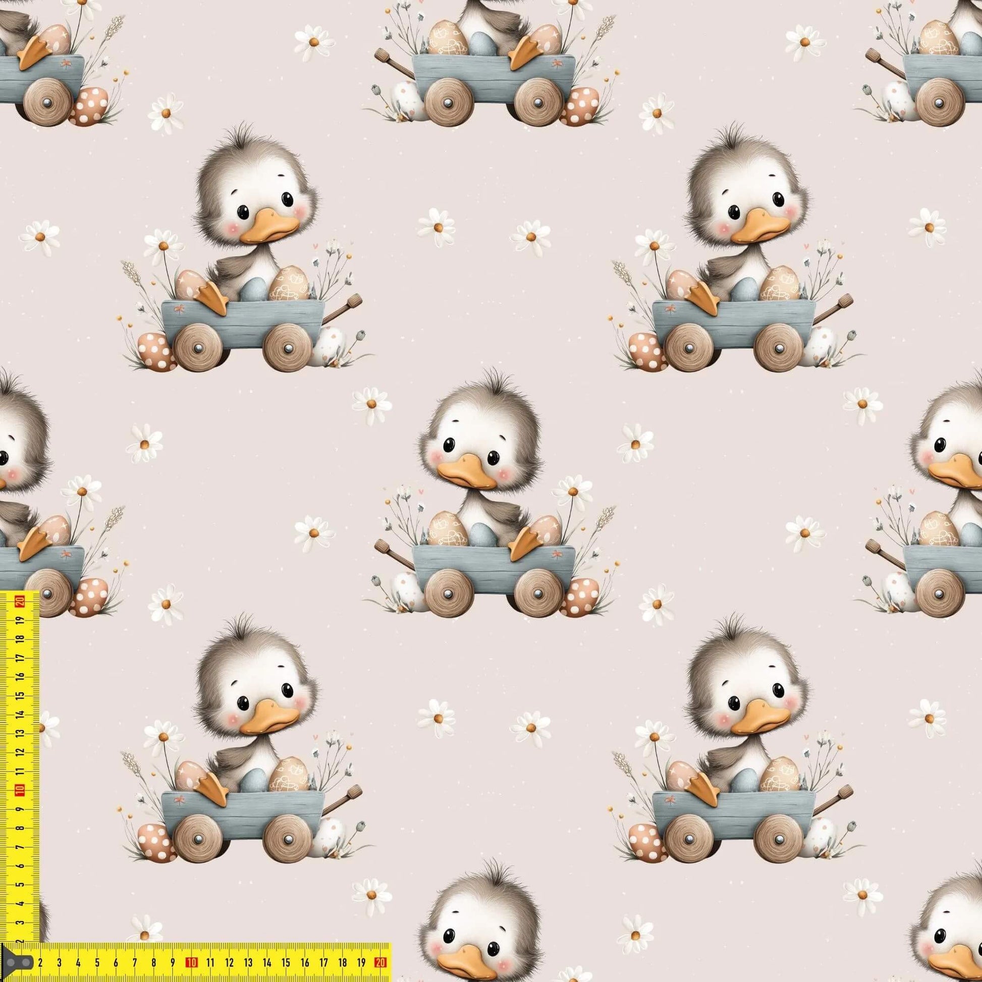 OEKO‑TEX 100 Baumwollstoff mit Frühlings‑Illustrationen