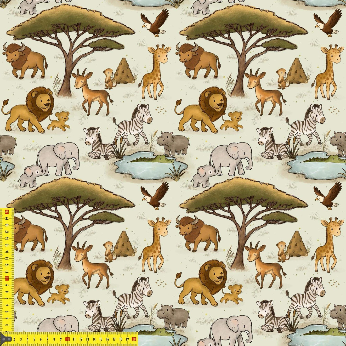 OEKO‑TEX 100 Baumwollstoff mit Safari‑Illustrationen