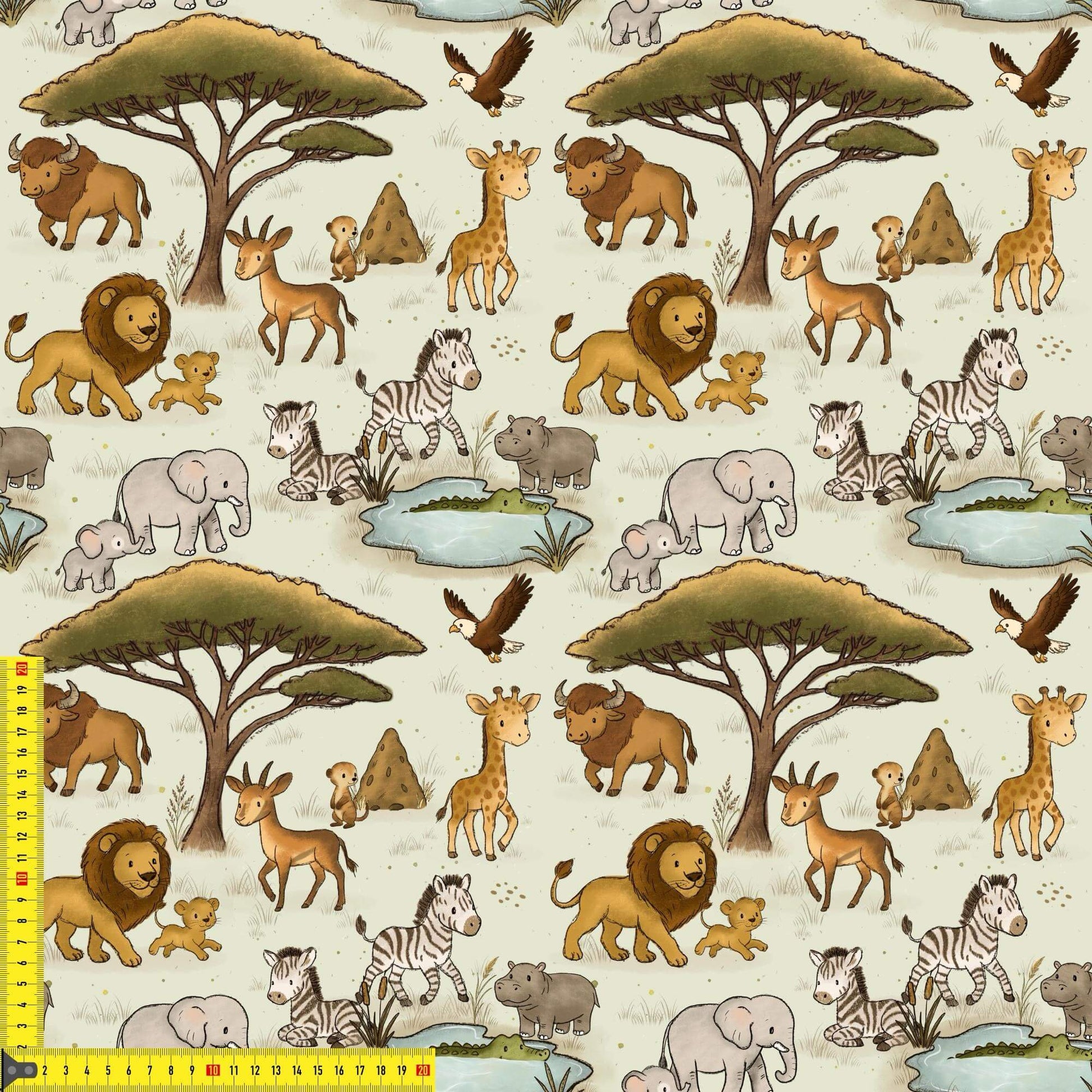 OEKO‑TEX 100 Baumwollstoff mit Safari‑Illustrationen