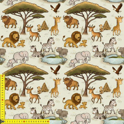 OEKO‑TEX 100 Baumwollstoff mit Safari‑Illustrationen