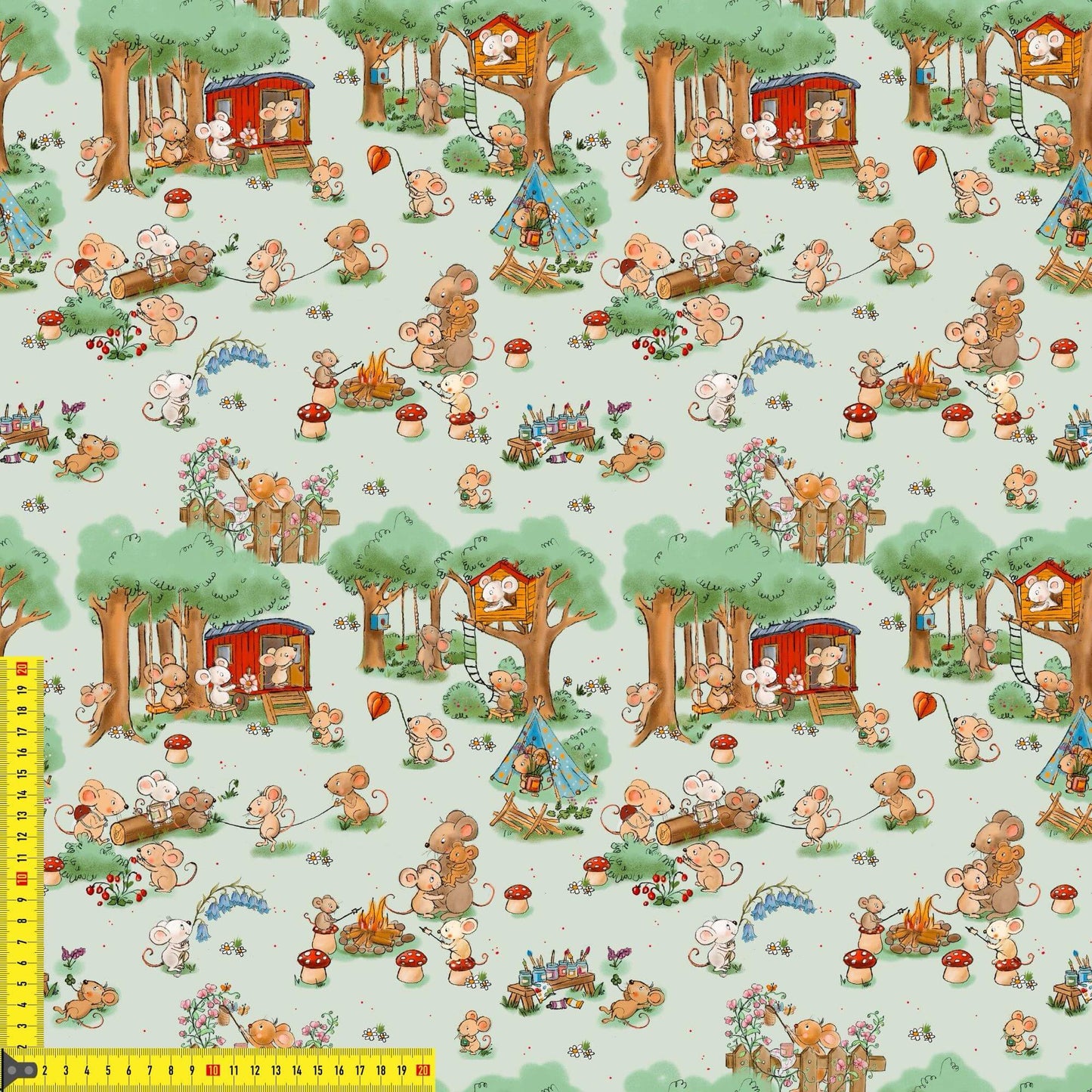 OEKO‑TEX 100 Baumwollstoff mit Wald‑Illustrationen