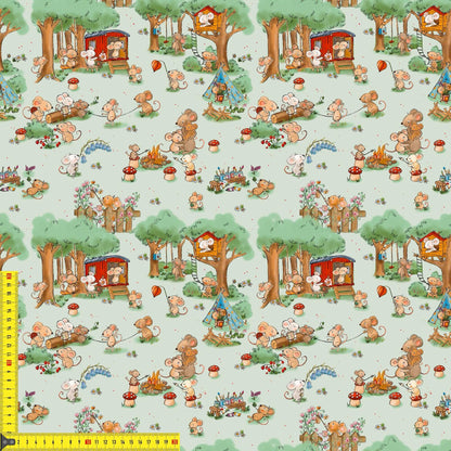 OEKO‑TEX 100 Baumwollstoff mit Wald‑Illustrationen