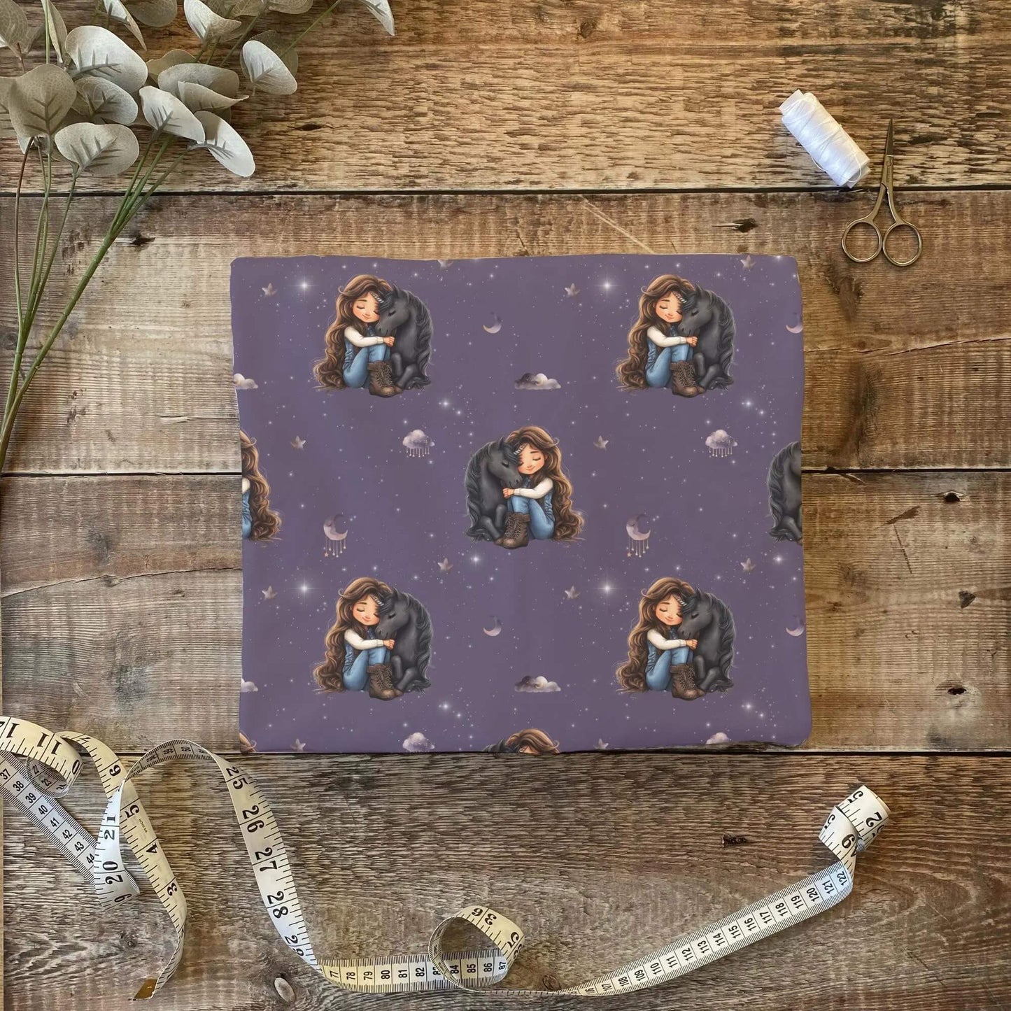 French Terry Baumwollstoff Schlafendes Einhorn Design OEKO-TEX zertifiziert