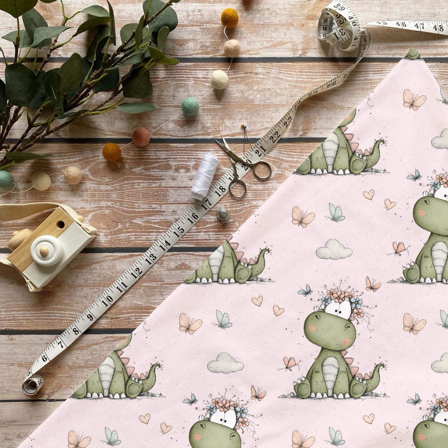 niedlicher Dino Stoff Meterware rosa Kinderstoffe Babystoffe
