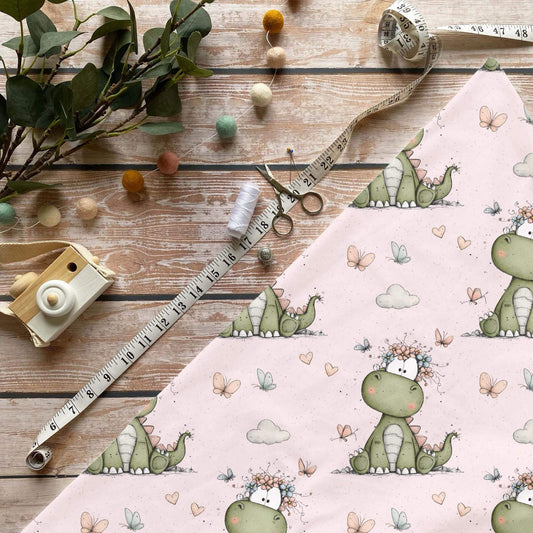 niedlicher Dino Stoff Meterware rosa Kinderstoffe Babystoffe
